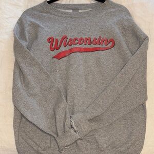 Gray Wisconsin Sweatshirt with Red Lettering